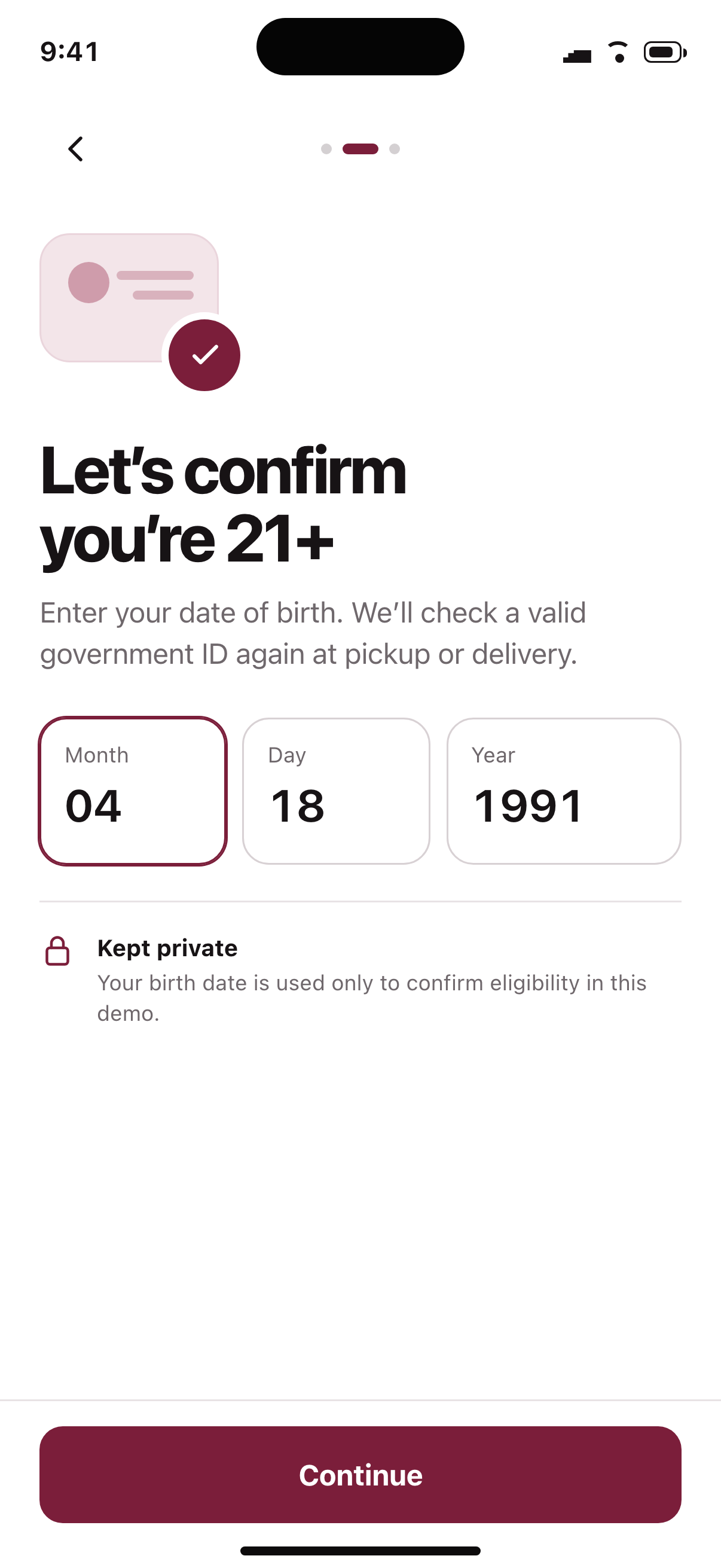 Liquor Express age confirmation screen