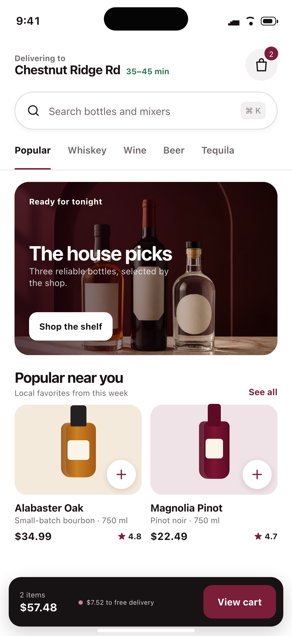 Liquor Express storefront home screen