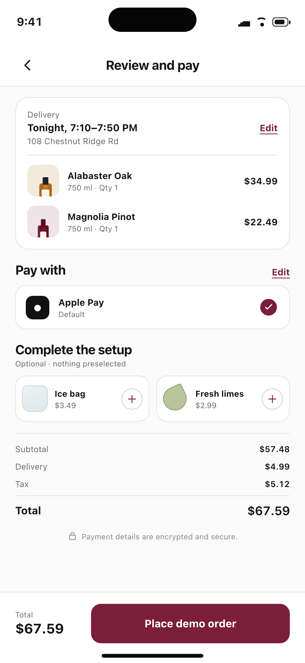 Liquor Express review and payment screen
