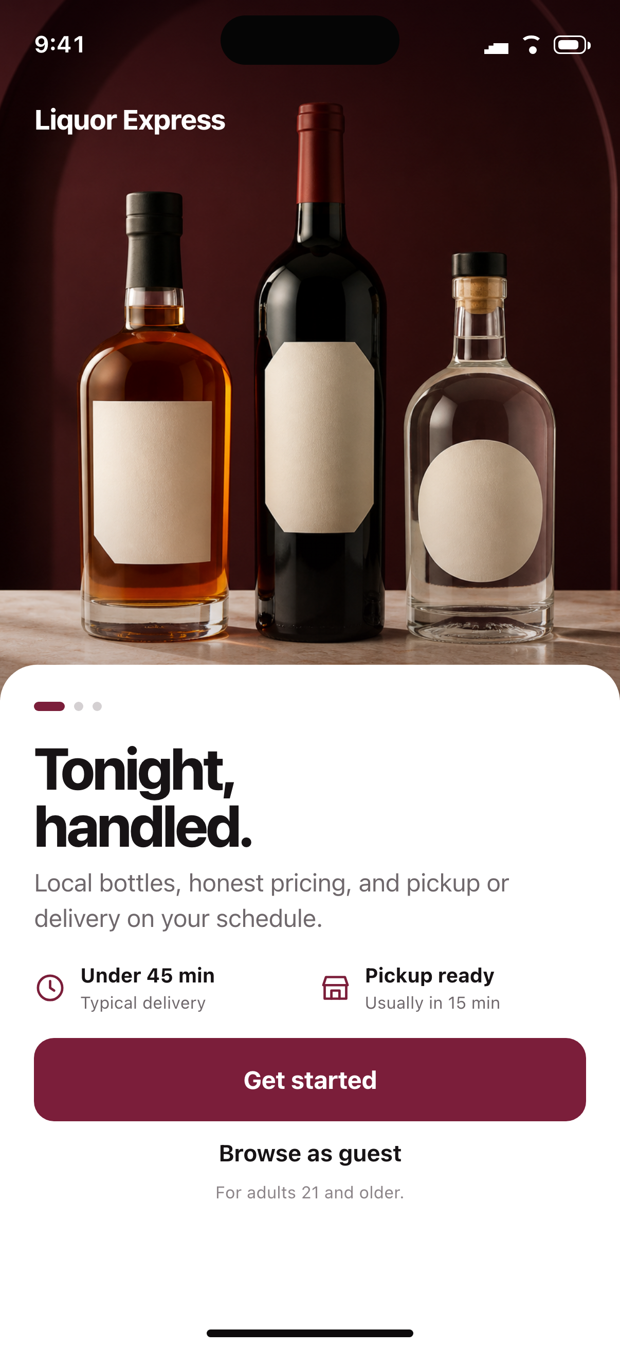 Liquor Express welcome screen